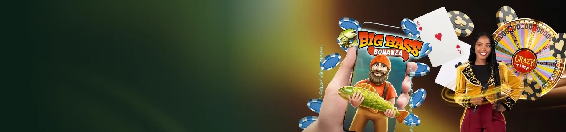 Flair casino collage met mobiel spel, speelkaarten, fiches en live dealer